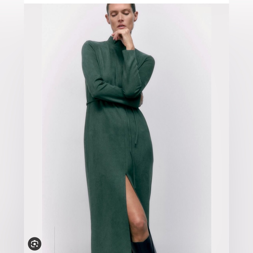ZARA BRAND NEW FAUX SUEDE MIDI DRESS - BLUE GREEN